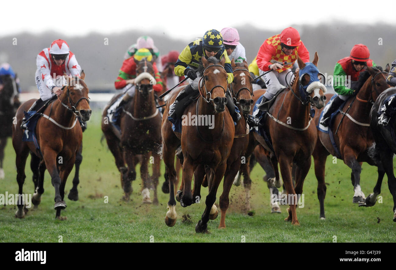 Il rafano guidato da Hayley Turner (centro) vince il williamhill.com Handicap Stakes durante il William Hill Doncaster Shield Day all'ippodromo di Doncaster. Foto Stock