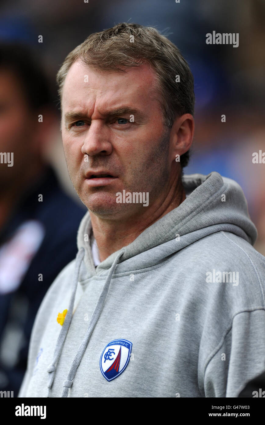 Il manager del Chesterfield John Sheridan durante la partita della Npower Football League 2 al B2net Stadium di Chesterfield. Foto Stock