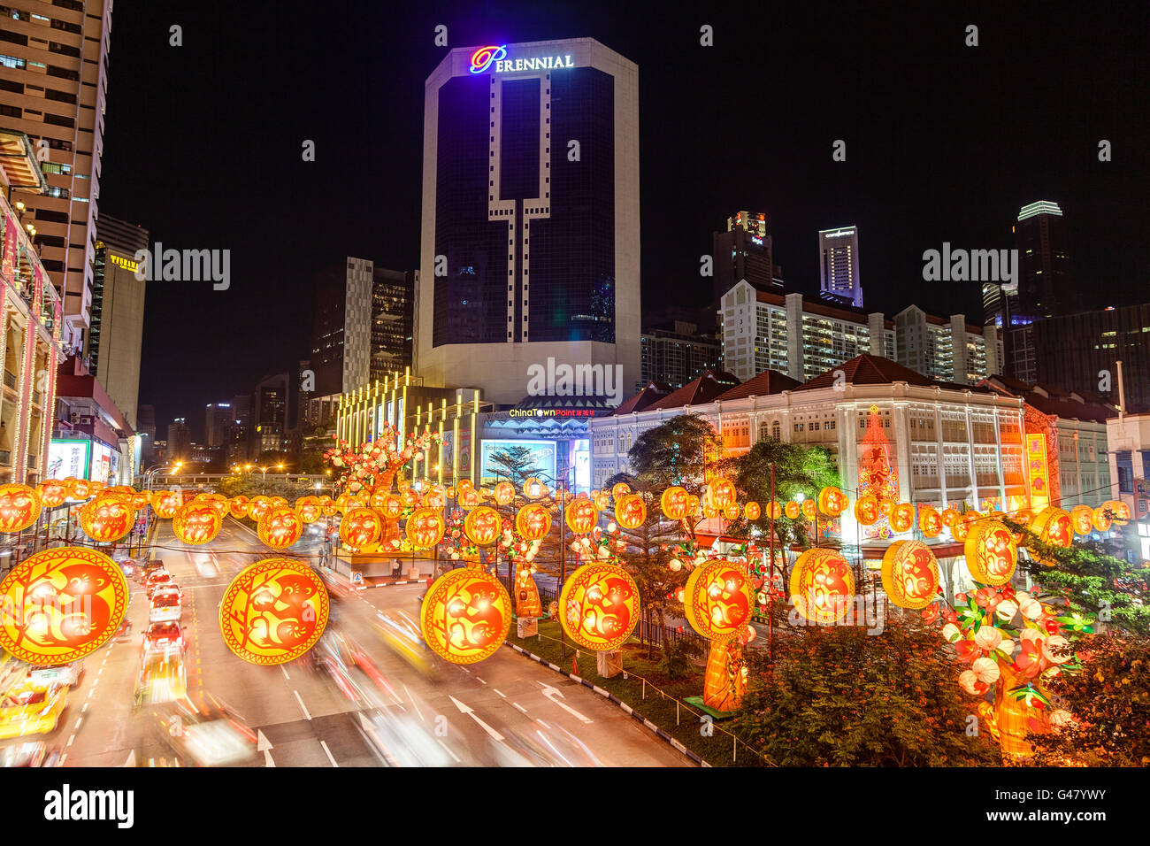 Singapore-January 17, 2016: Più di 2.600 lanterne artigianali di luce per le strade di Chinatown per celebrare il capodanno cinese Foto Stock
