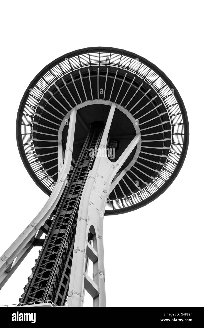Vista da sotto lo Space Needle a Seattle, Washington. Foto Stock