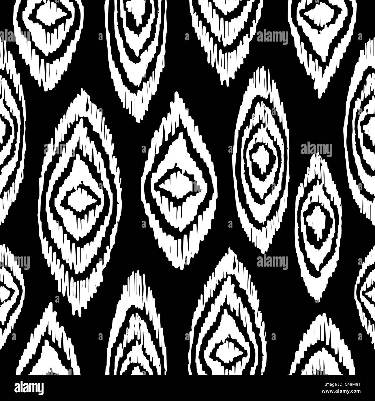 In bianco e nero disegnato a mano elementi di vernice in boho vintage moda stile, seamless pattern sfondo. Ideale per il disegno di tessuto Illustrazione Vettoriale