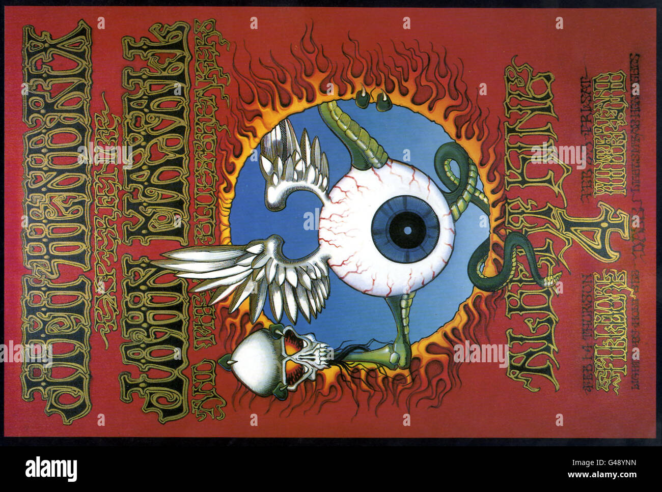 L'opera d'arte per un poster da concerto di Jimi Hendrix presso l'Auditorium Filmore di San Francisco, nel 1968, venduta per il 18,400 al Bonhams di Londra oggi (martedì). È stato il prezzo più alto in una vendita di opere d'arte e poster d'epoca degli anni '60. Ha presentato il famoso design "flying eyeball" di Rick Griffin, uno dei cinque artisti che hanno sviluppato la forma psichedelica del poster a San Francisco durante l'era del potere dei fiori. Vedi PA Story SALE Hendrix. Foto PA Foto Stock