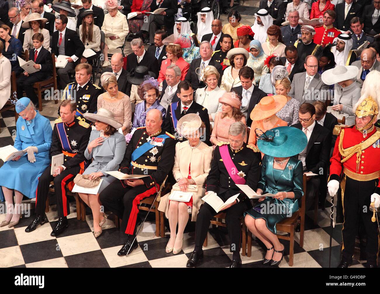 Gli stranieri reali partecipano al matrimonio di Prince William e Kate Middleton all'Abbazia di Westminster, Londra. Foto Stock