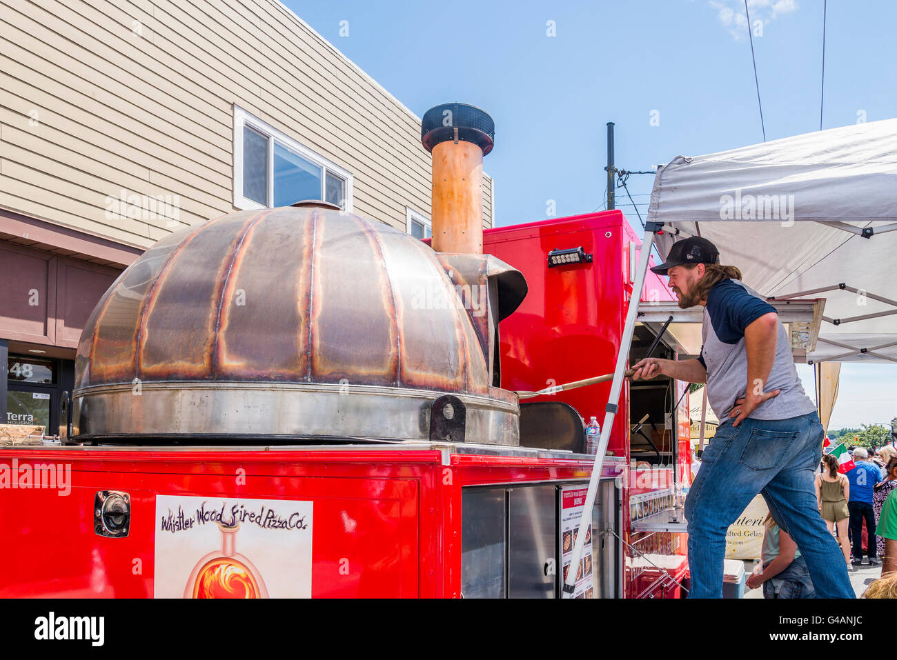 Pizza al forno a legna, cibo Carrello, Vancouver, British Columbia, Canada Foto Stock