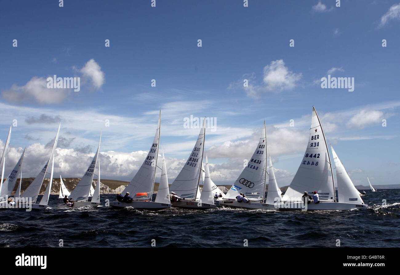 La classe Star si svolge durante il quarto giorno della Skandia Sail per la Regata d'Oro a Dorset. Foto Stock