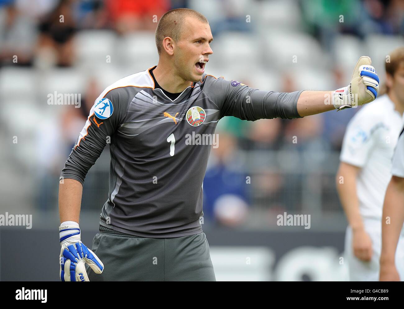 Calcio - UEFA europeo Under 21 Campionato 2011 - Semifinale - Spagna / Bielorussia - Viborg Stadion. Aleksandr Gutor, portiere bielorusso Foto Stock