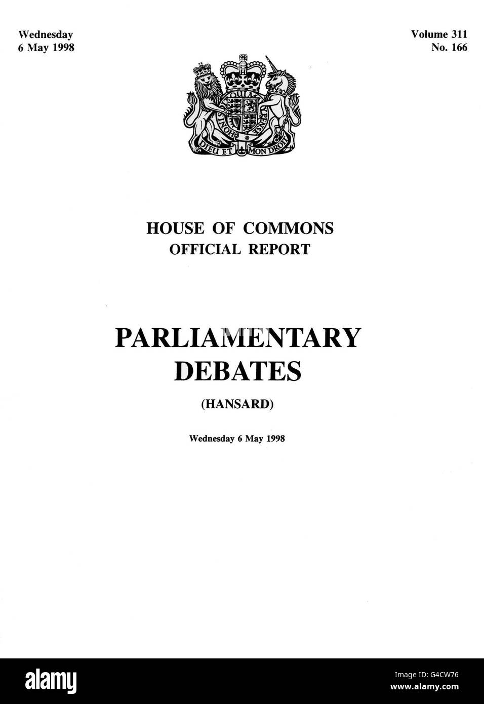 ULSTER Hansard Relazione Foto Stock