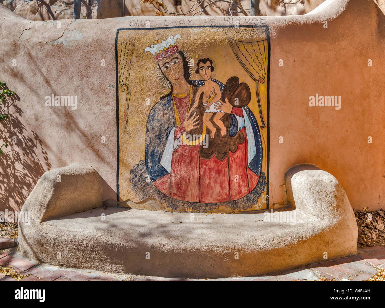 Scena della natività dipinta sulla parete di adobe nella Città Vecchia di Albuquerque, Nuovo Messico, STATI UNITI D'AMERICA Foto Stock