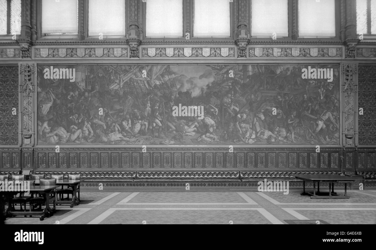 'La morte di Nelson', un affresco di Daniel Maclise nella Galleria reale della Camera dei Lord, nelle Camere del Parlamento Foto Stock