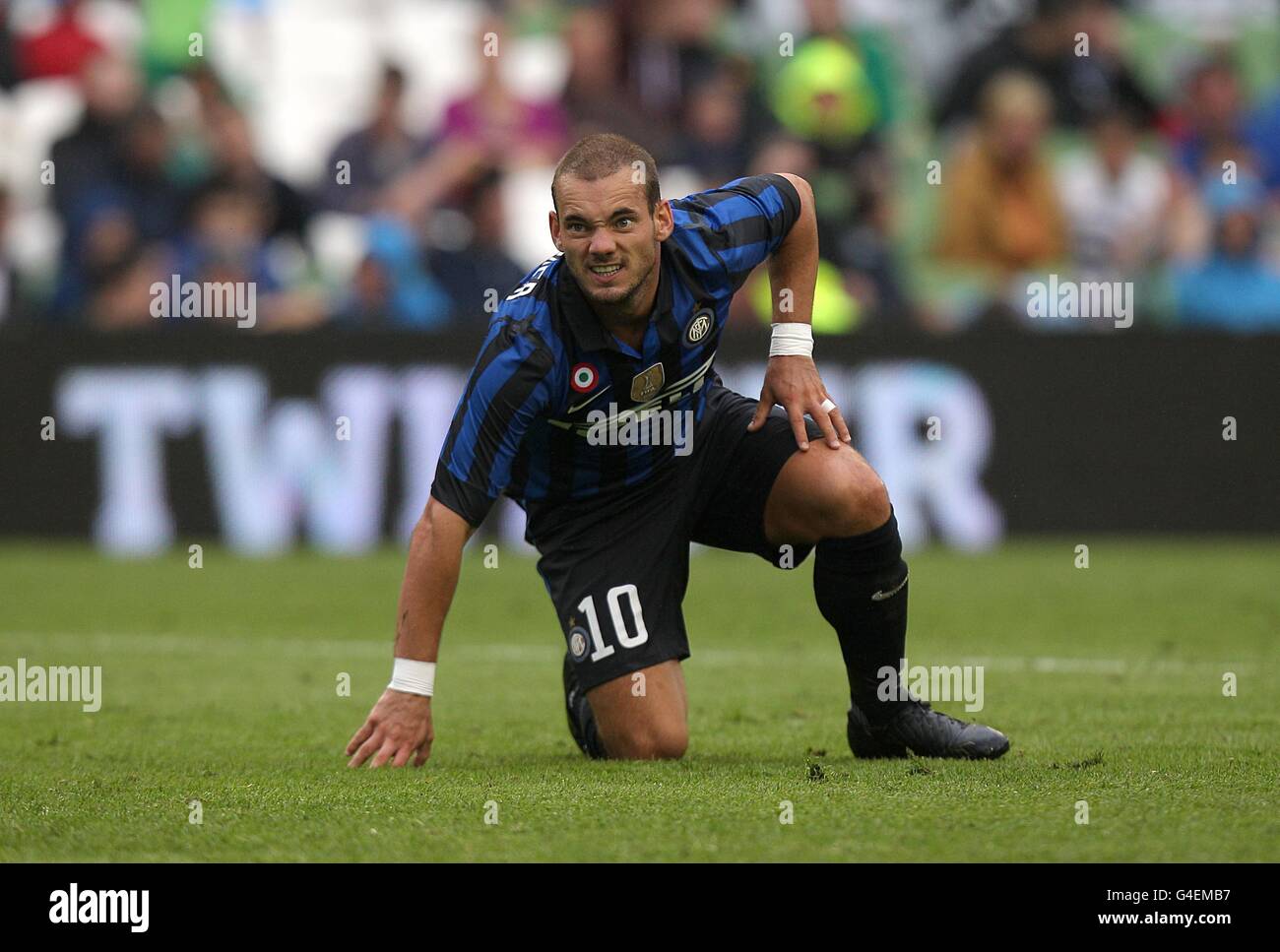 Calcio - Pre Season friendly - The Dublin Super Cup - Inter Milan / Manchester City - Aviva Stadium. Wesley Sneijder di Inter Milan reagisce ad un colpo di testa preso nella seconda metà Foto Stock