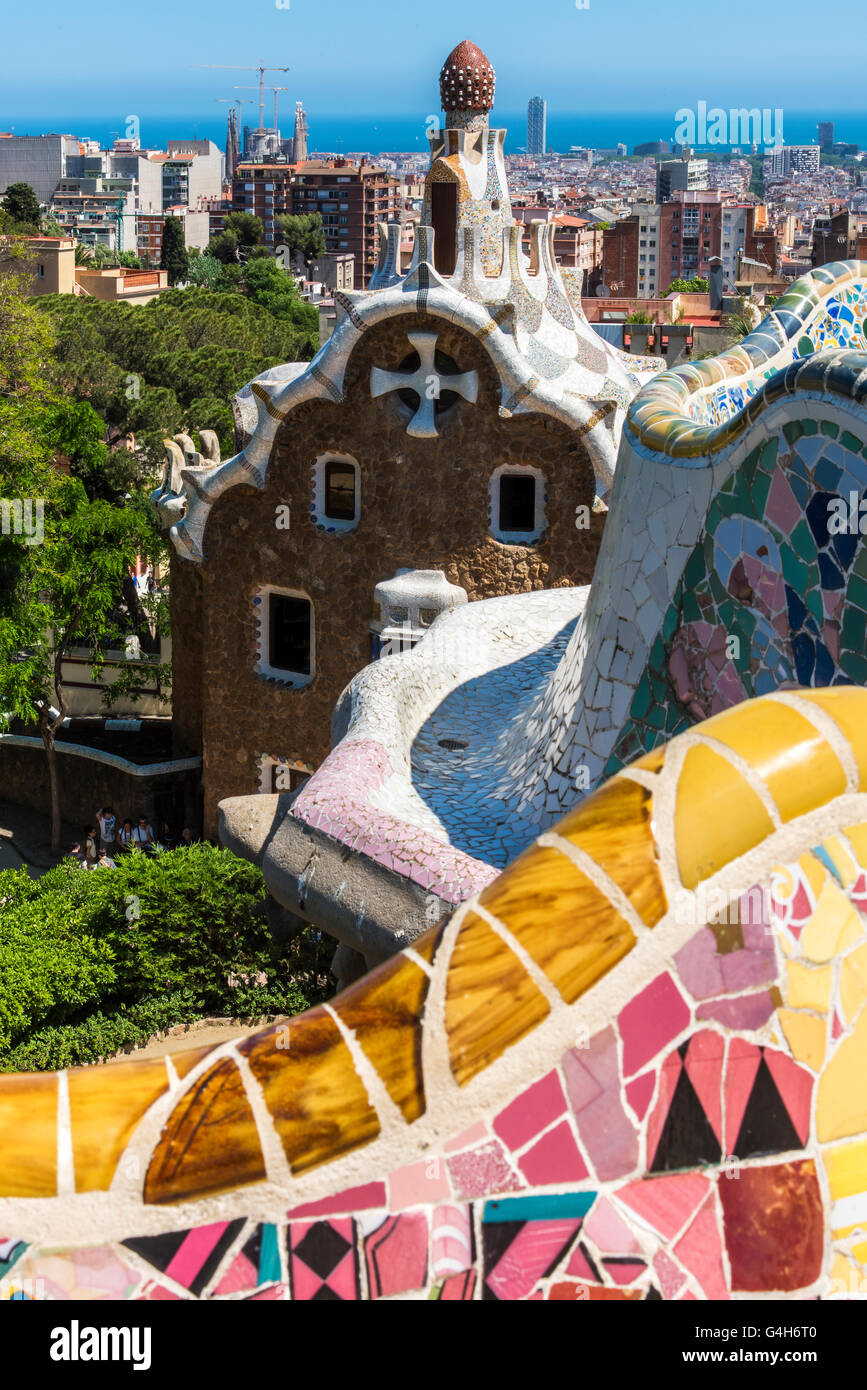 Parco Guell, Barcellona, in Catalogna, Spagna Foto Stock