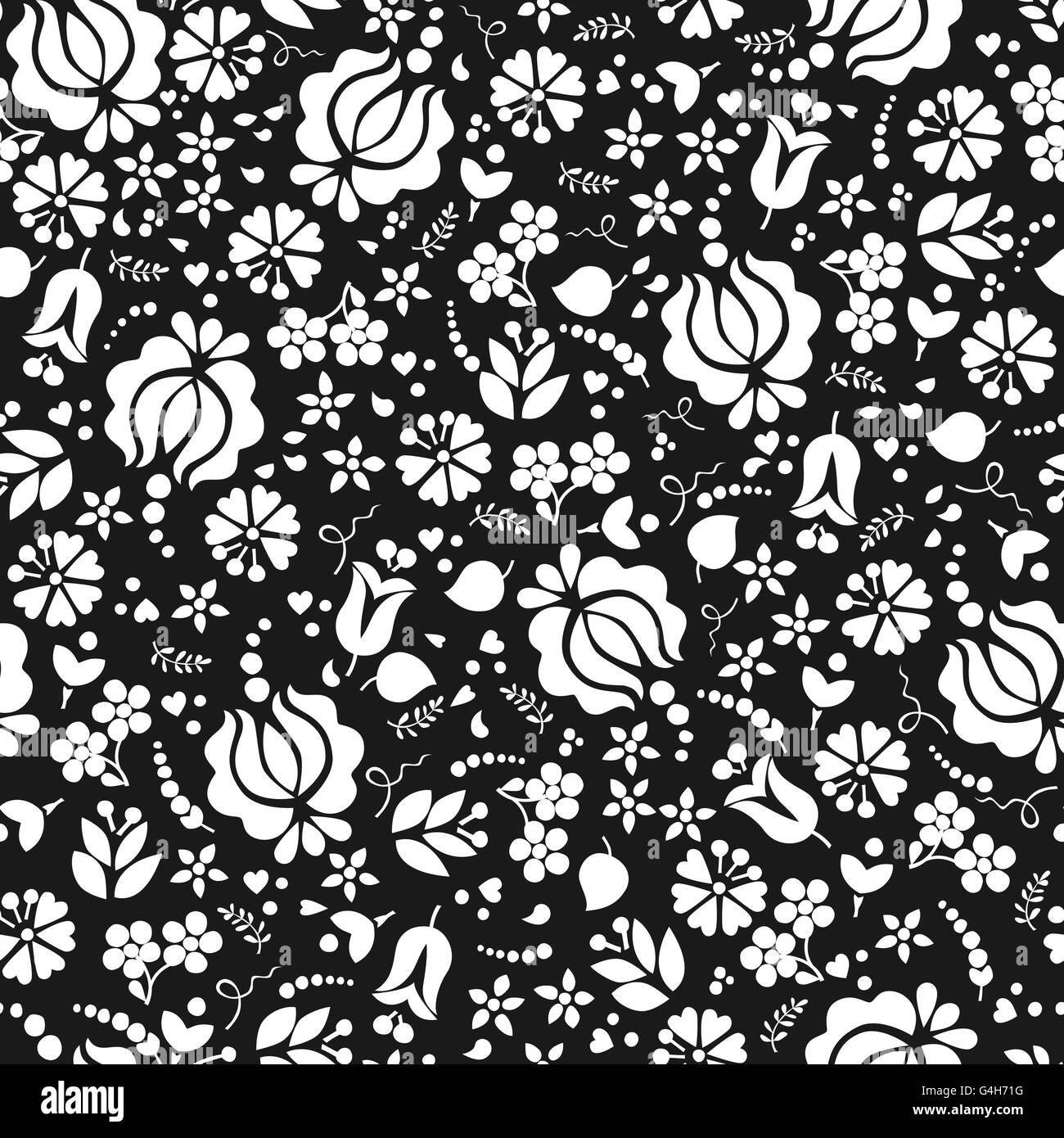 Abstract pattern senza giunture di nero e di bianco fiori , ciuffi , Illustrazione Vettoriale