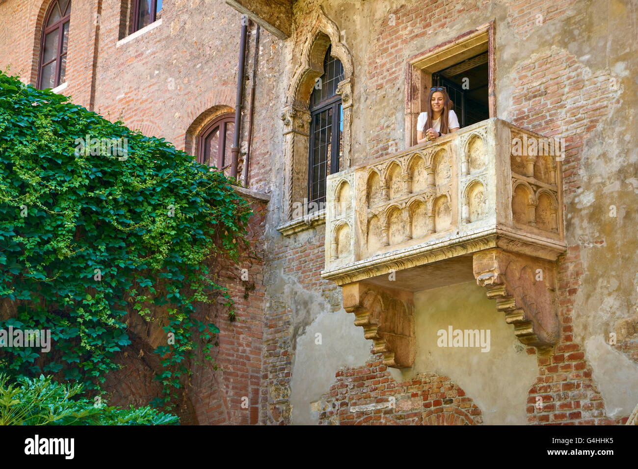 Romeo e Giulietta balcone, la città vecchia di Verona, regione Veneto, Italia Foto Stock