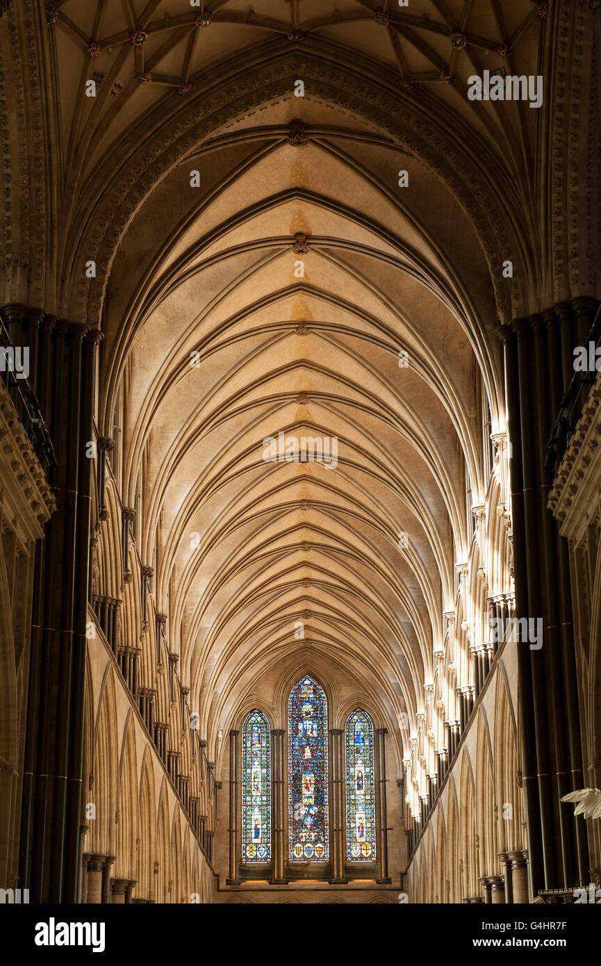 Magnifici interni della Cattedrale di Salisbury Foto Stock