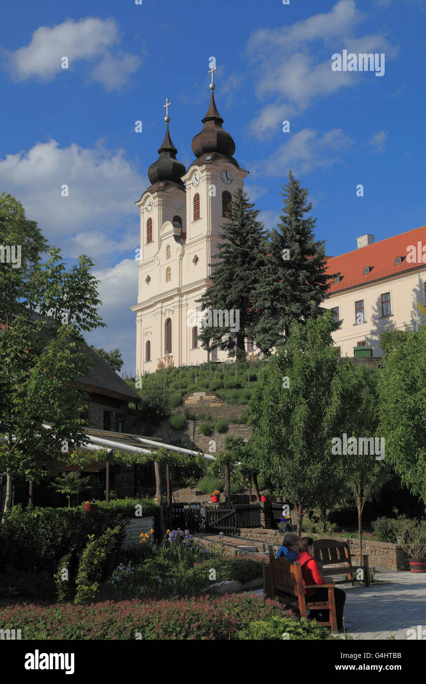 Ungheria, Tihany, Chiesa abbaziale, parco, giardino, Foto Stock