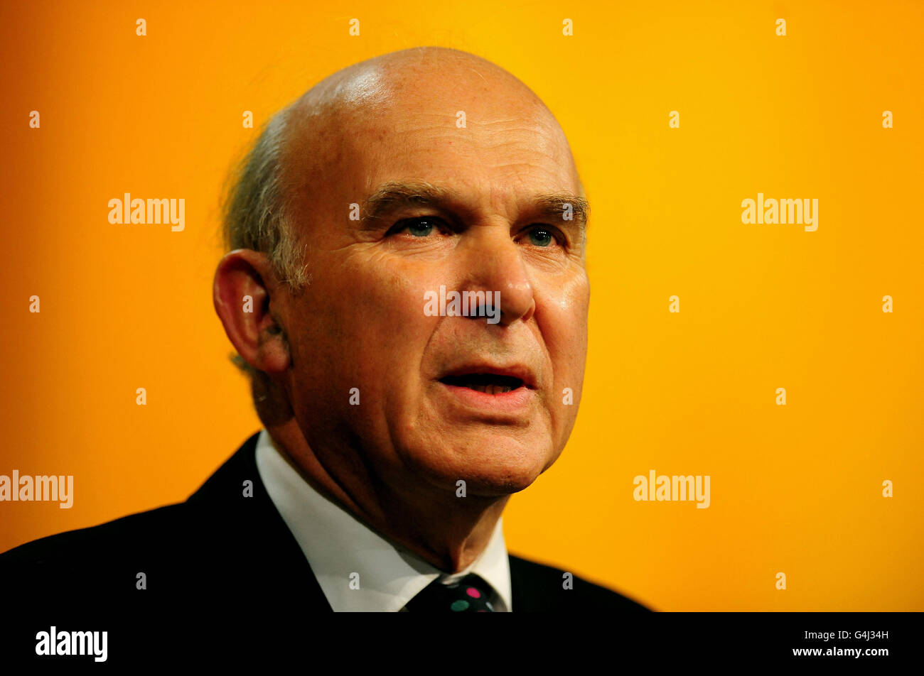 Il Segretario di Stato per le imprese vince Cable MP si rivolge alla Conferenza annuale dei liberali democratici, presso la Corte penale internazionale di Birmingham. Foto Stock