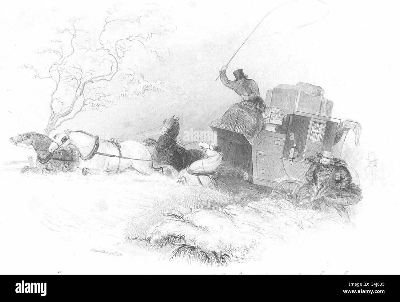 Pullman: Coaching: Pullman bloccati nella neve. Incisione in acciaio. , Stampa antichi c1842 Foto Stock