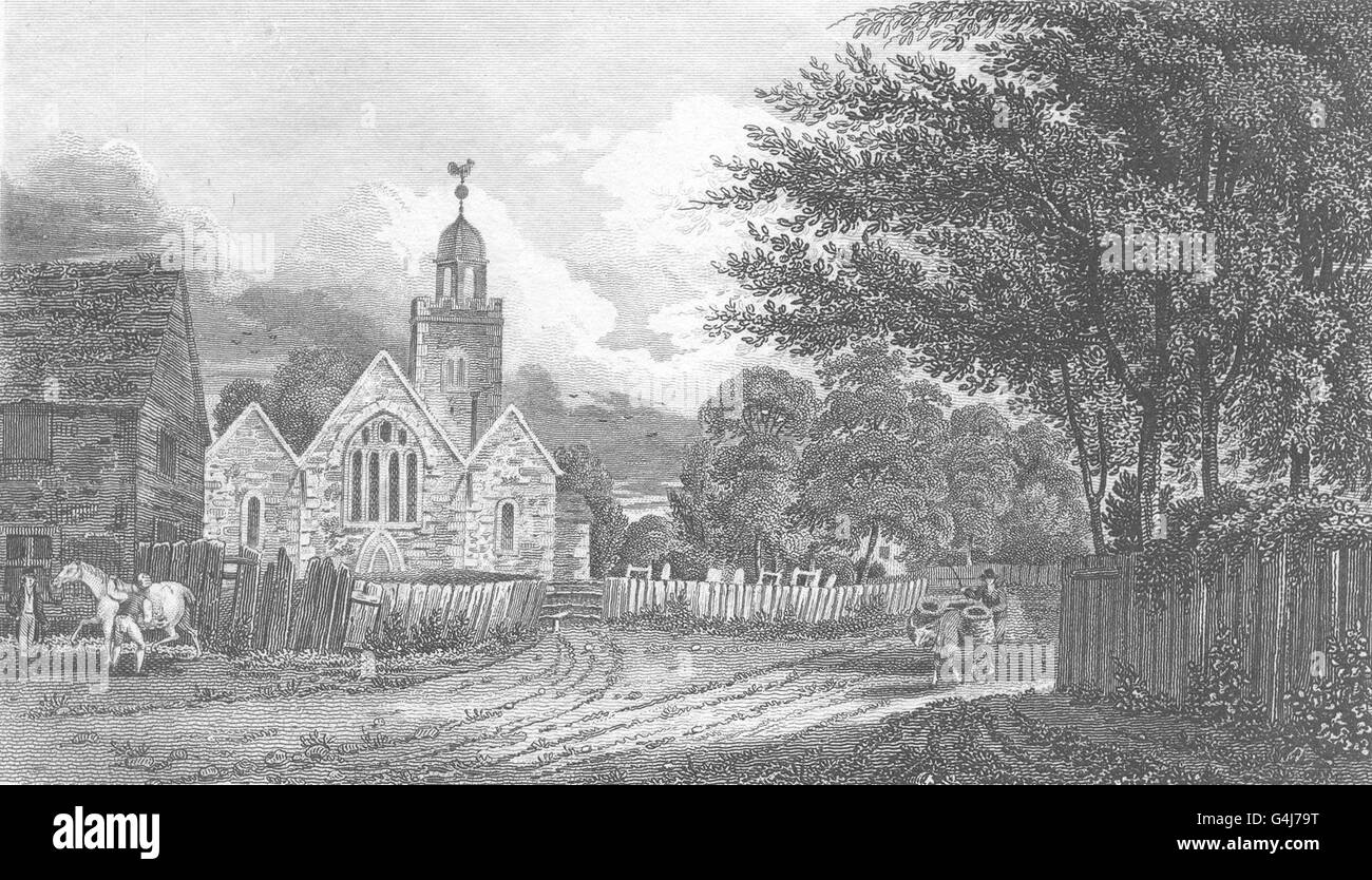 Londra: Surrey: Mitcham: Case di Nizza. Chiesa. Rame stagnato. (Hughson), 1811 Foto Stock