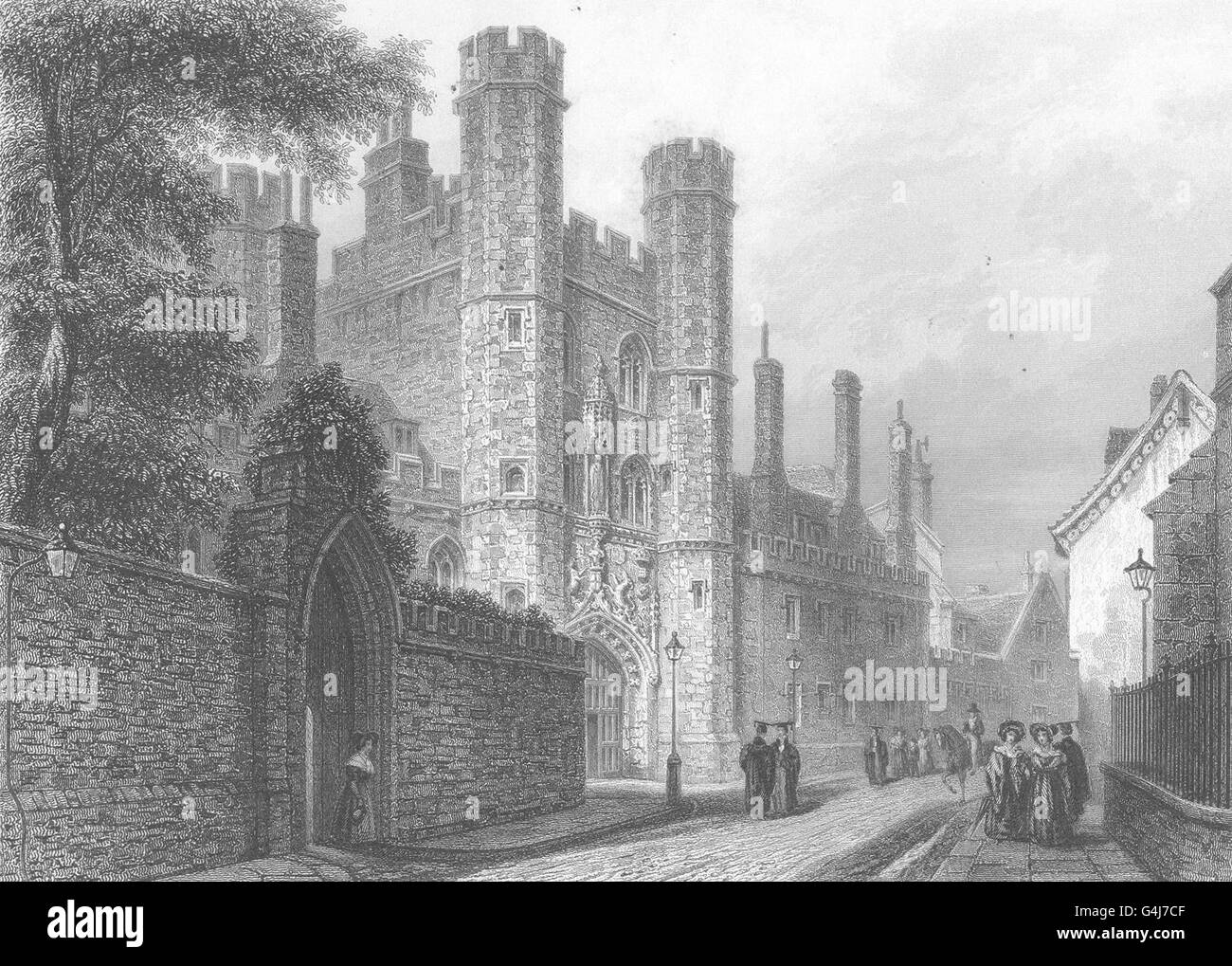 CAMBRIDGE: St. John's College. Portale di ingresso. (Le Keux), antica stampa c1842 Foto Stock
