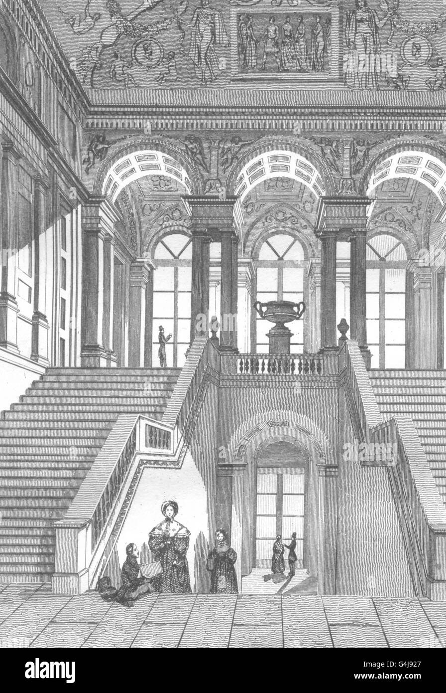 Francia: Grand Escalier du Musée, antica stampa 1835 Foto Stock