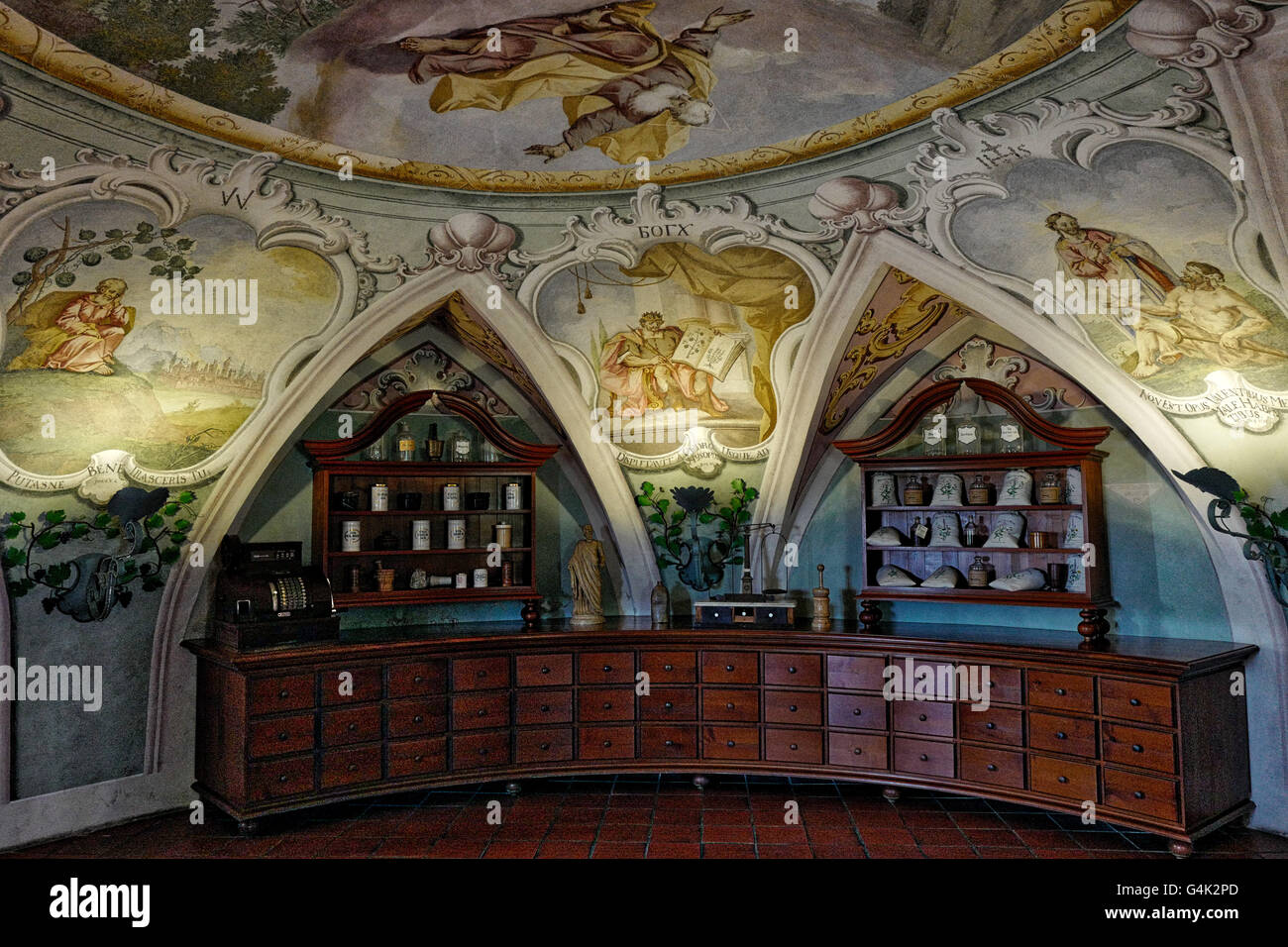 La vecchia farmacia , Castello Olimje, Slovenia Foto Stock