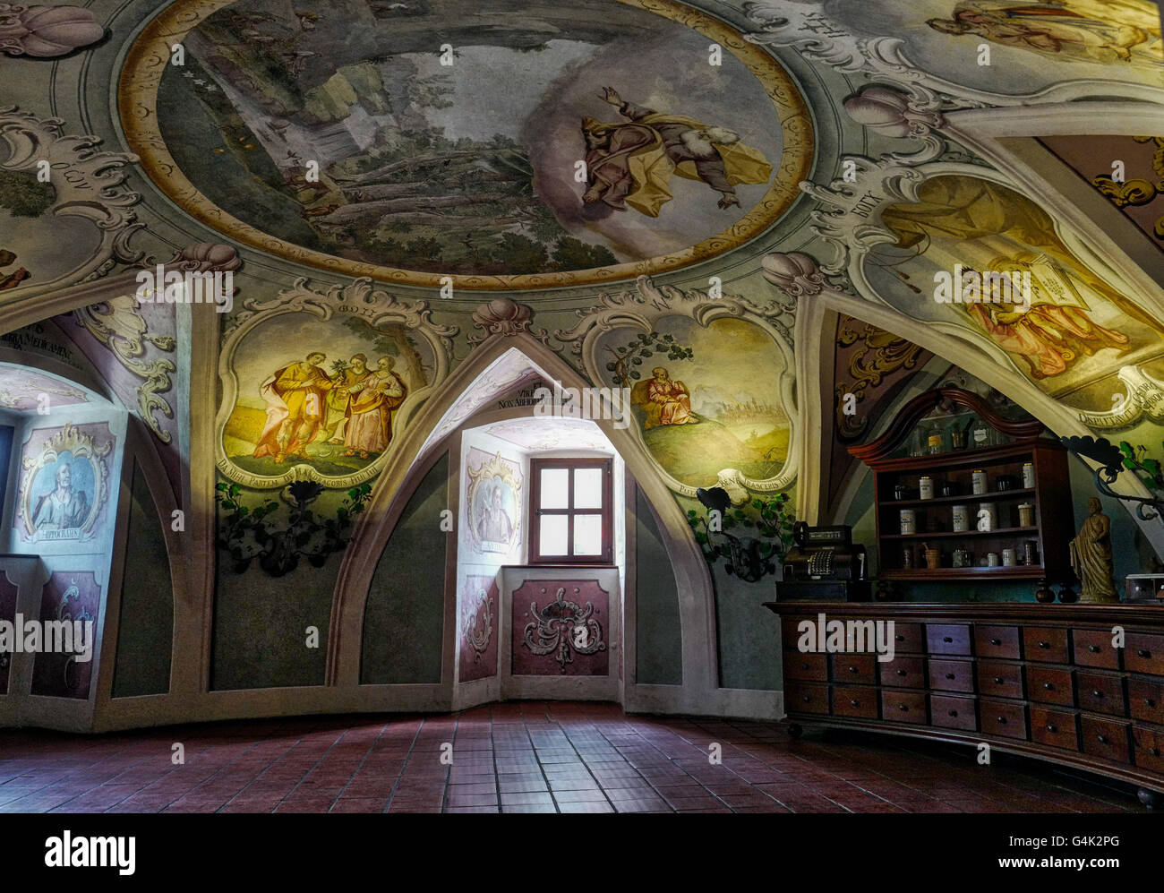 La vecchia farmacia , Castello Olimje, Slovenia Foto Stock