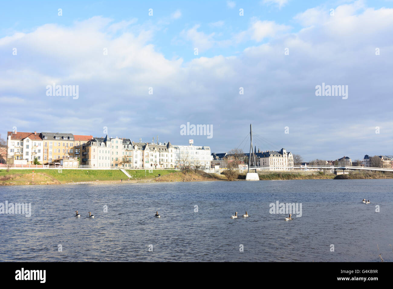 Fiume Elba al porto di Pieschen, Germania, Sassonia, Sassonia, , Dresden Foto Stock