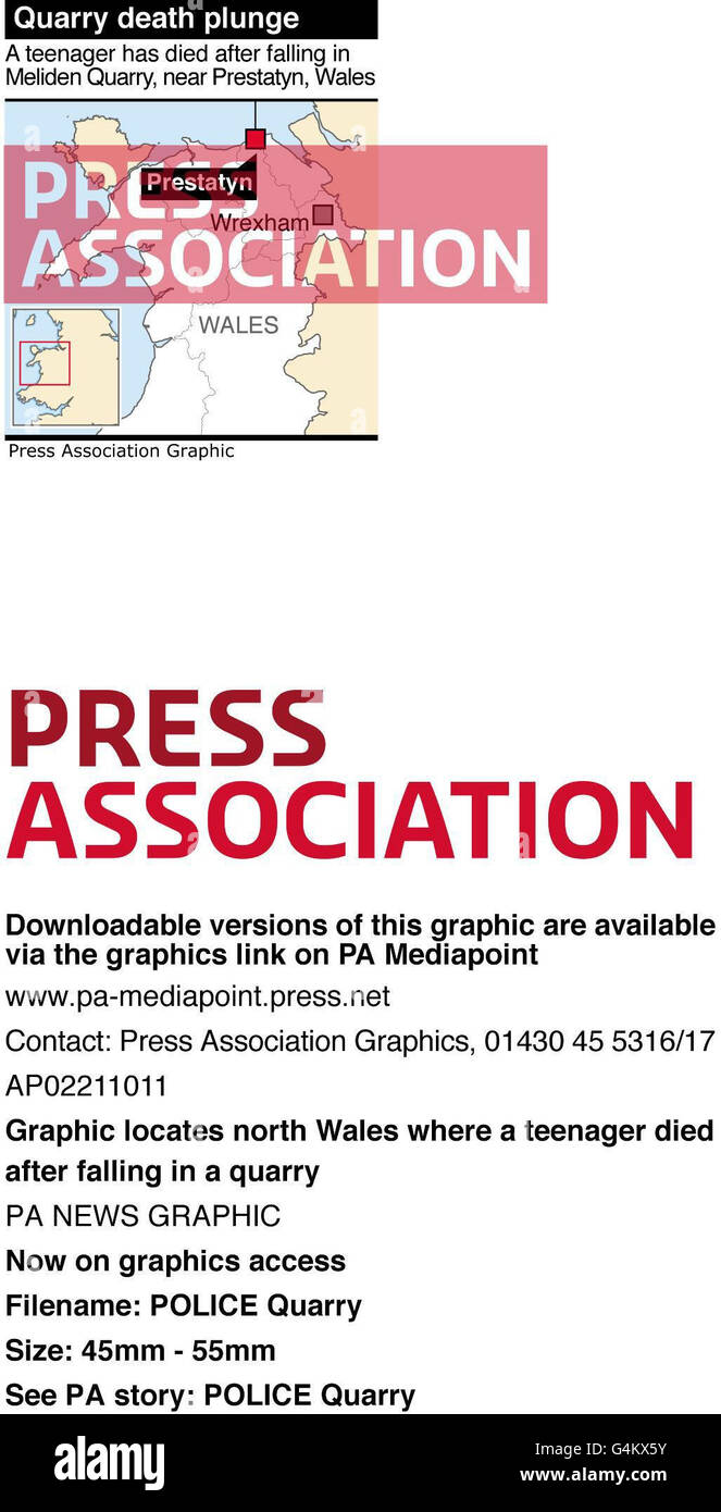 Grafico localizza il Galles del nord dove un adolescente è morto dopo la caduta in una cava Foto Stock