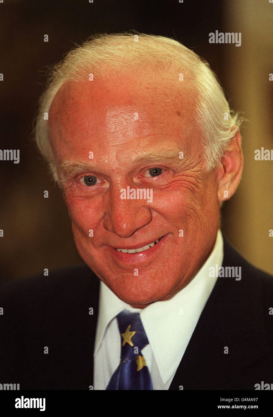 Buzz Aldrin/conferenza piastrella Foto Stock