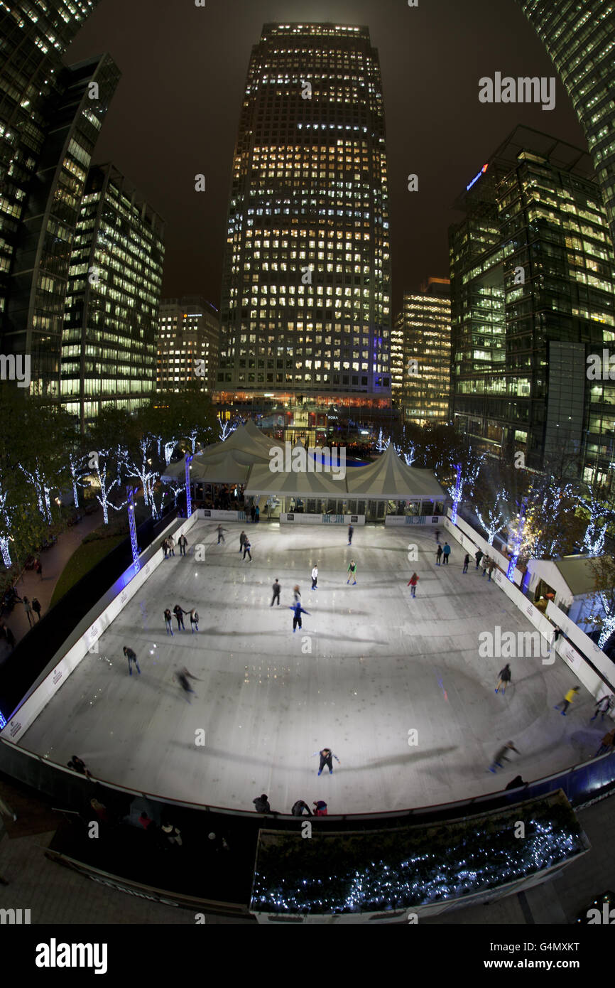 Canary Wharf pattinaggio su ghiaccio Foto Stock