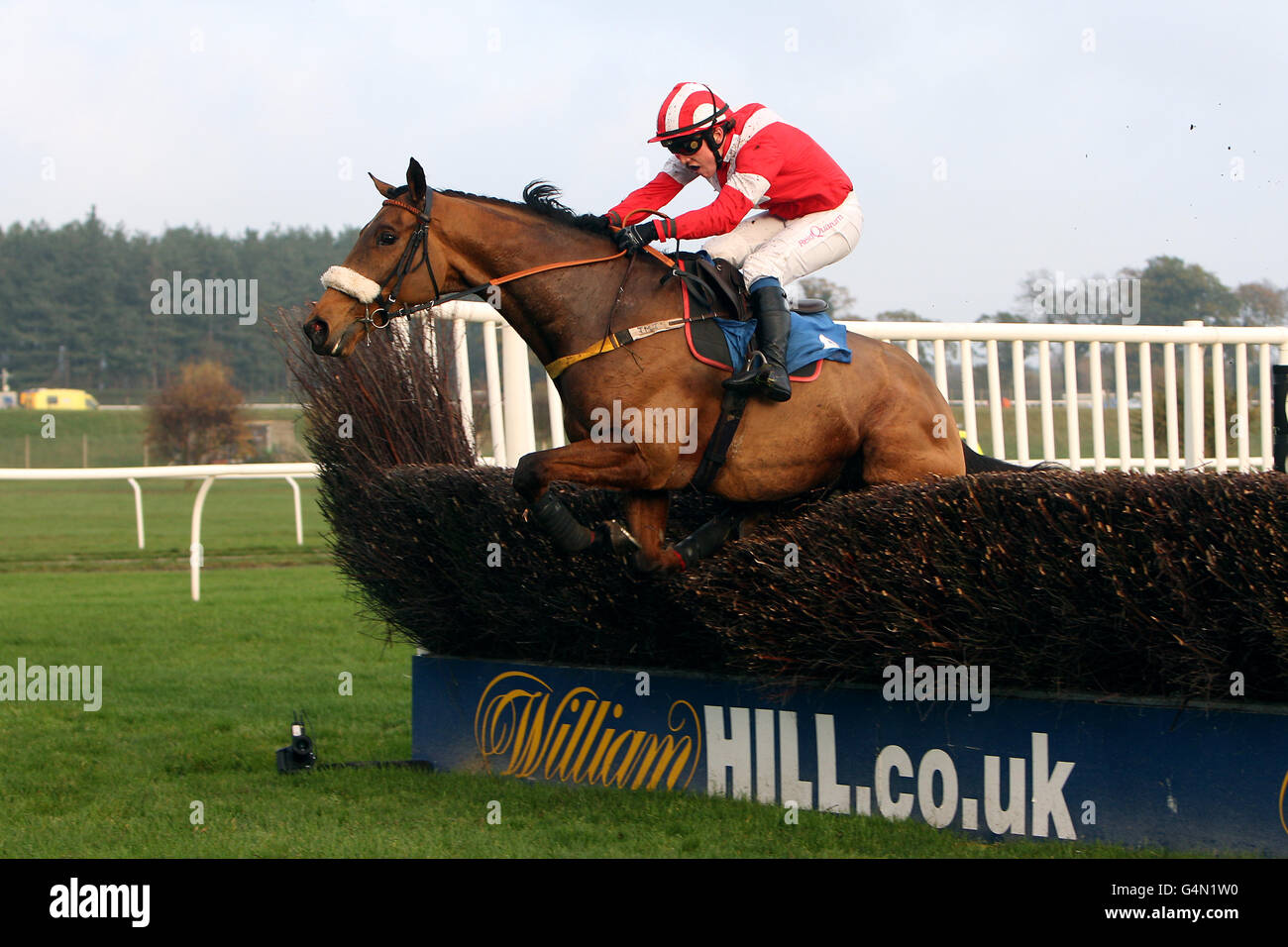 Jockey Harry Haynes su McMurrough durante il PHS WaterLogic Beginners' Inseguimento Foto Stock