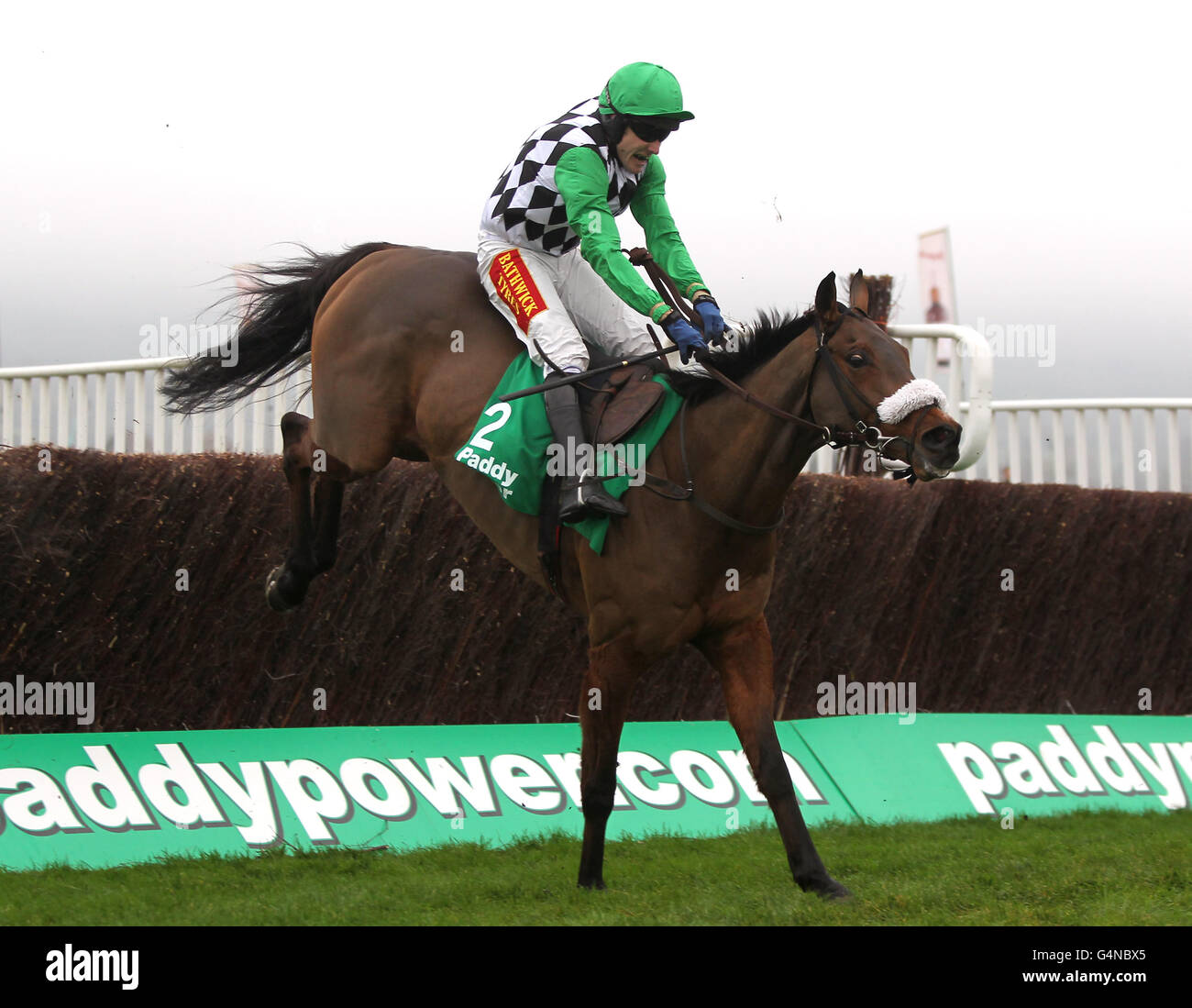 I'mingtheblues guidato dal fantino Tom Scudamore nel paddypower.com su Mobile Handicap Chase al corso di Cheltenham. Foto Stock