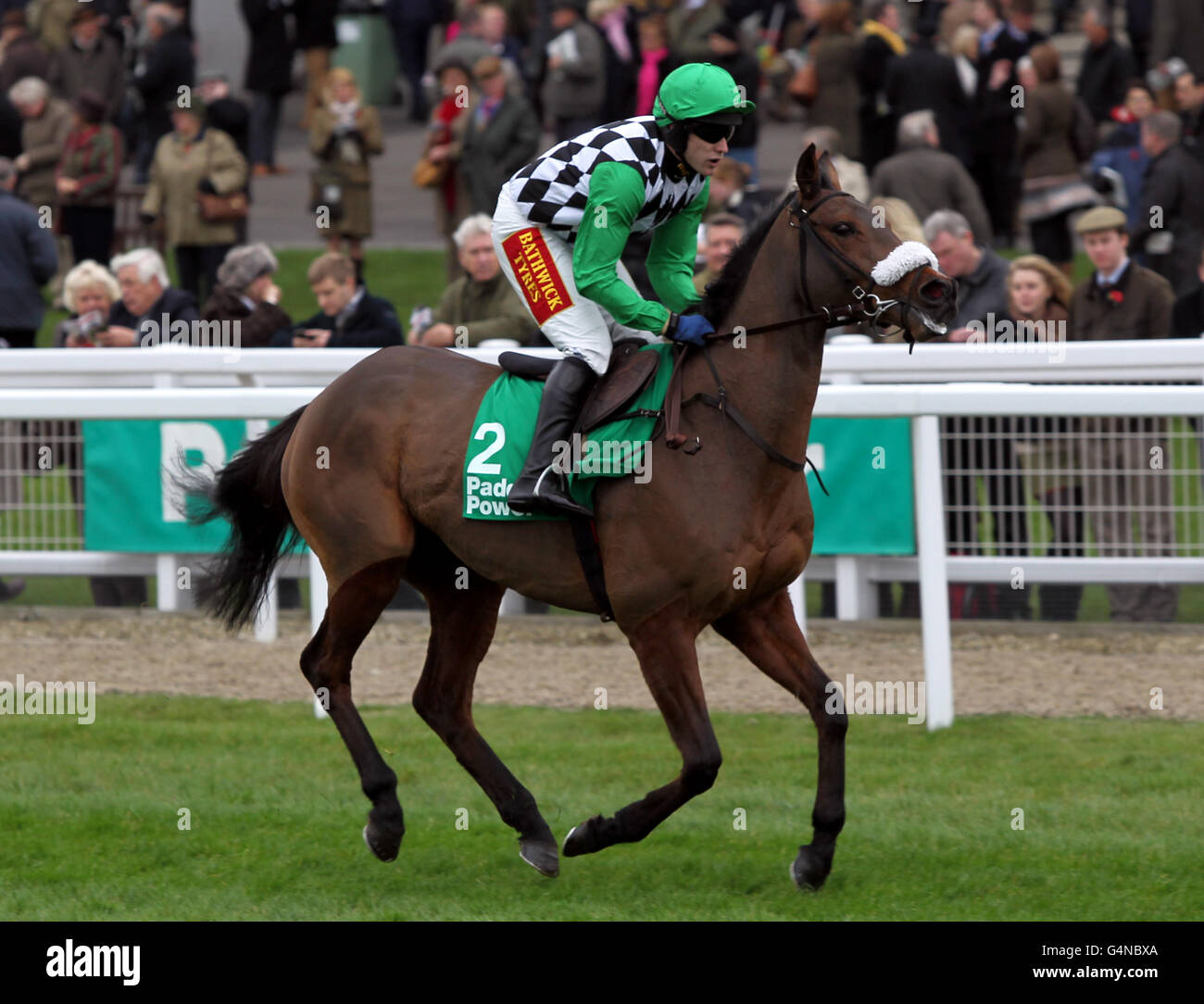 I'mingtheblues guidato dal fantino Tom Scudamore nel paddypower.com su Mobile Handicap Chase al corso di Cheltenham. Foto Stock