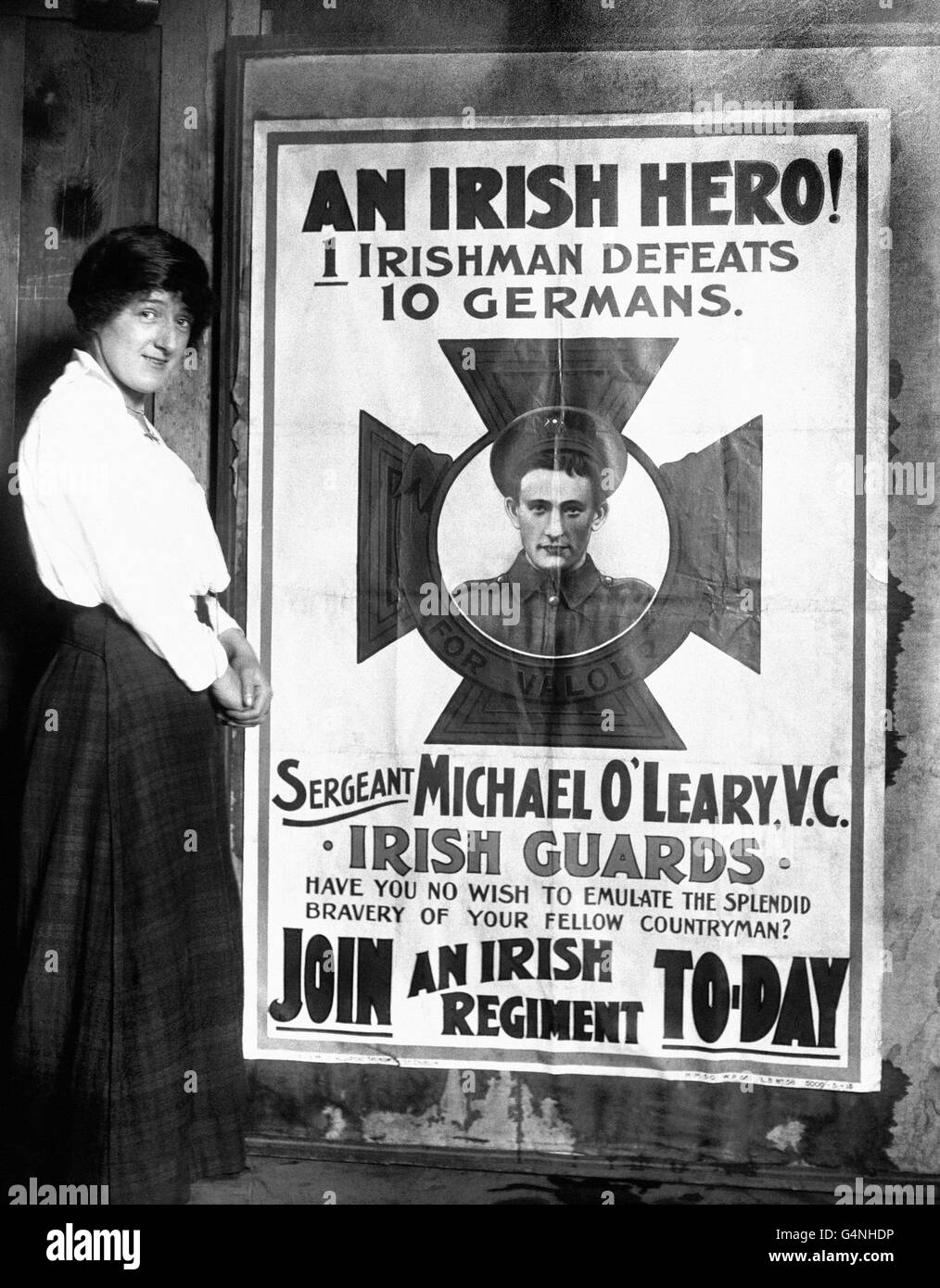 Il benvenuto di Londra al sergente Michael o'Leary, VC, delle Guardie irlandesi: Un poster prodotto con l'obiettivo di stimolare l'ascolto in Irlanda durante la prima guerra mondiale. Foto Stock