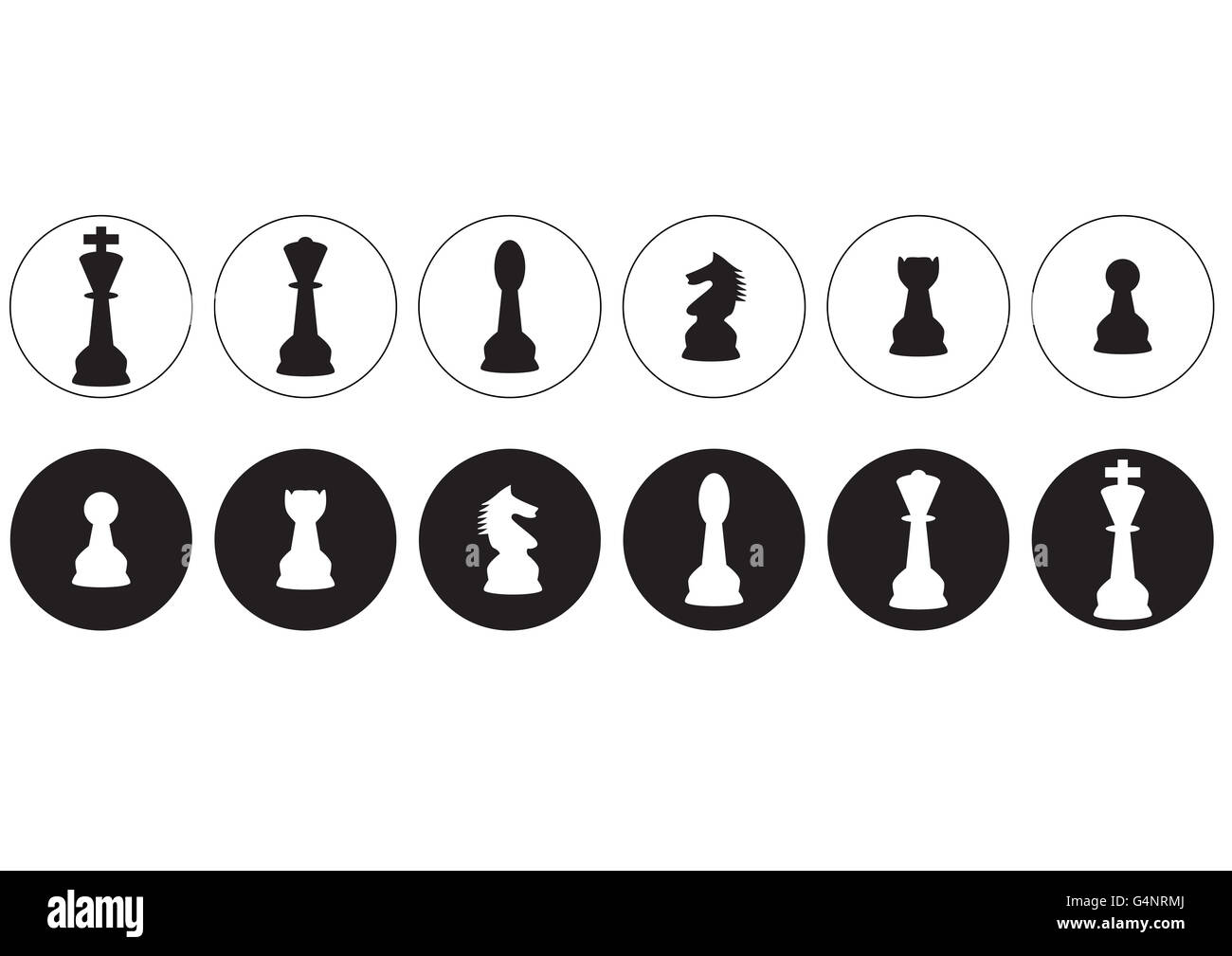 Vettore sagome di un insieme di standard di pezzi di scacchi icone Foto Stock