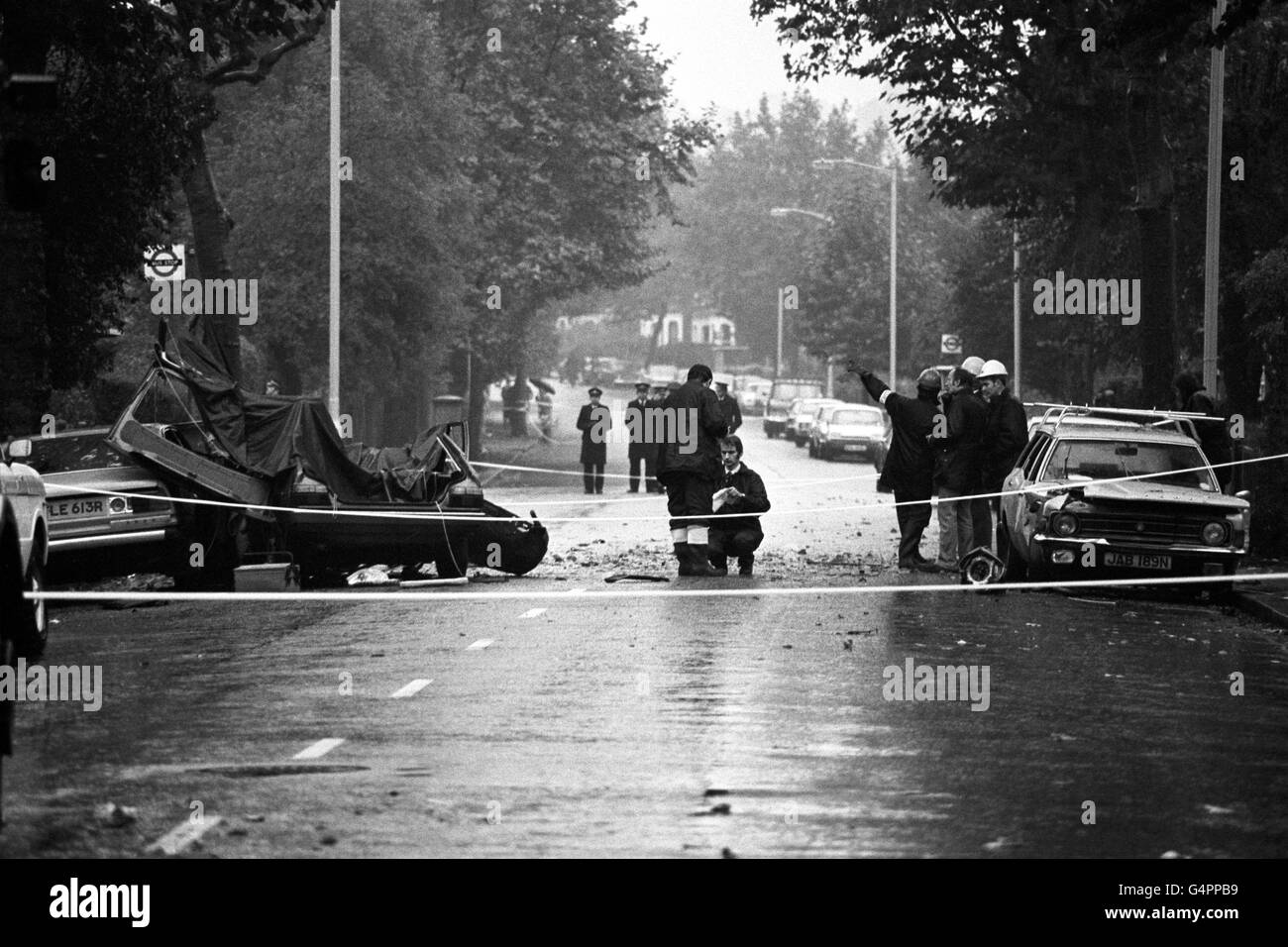 Un attacco di bomba IRA in South Croxted Road, Dulwich, South London, dove il tenente generale Sir Stuart Pringle Commandant -Generale dei Royal Marines, è stato gravemente ferito nell'esplosione mentre ha guidato la sua auto lontano da casa sua. Foto Stock