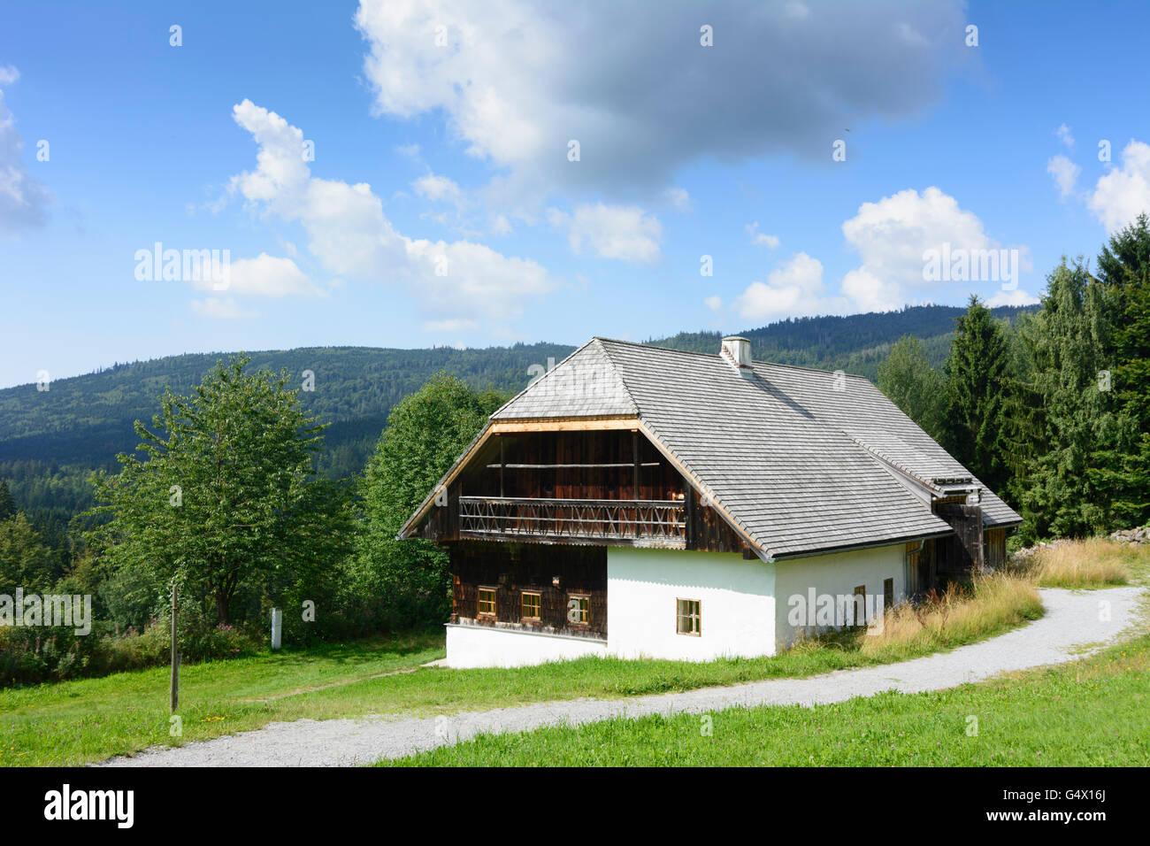 Bassa Baviera Open Air Museum Finsterau: Schanzer- Farm House, Nationalpark Bayerischer Wald, Parco Nazionale della Foresta Bavarese, Ger Foto Stock