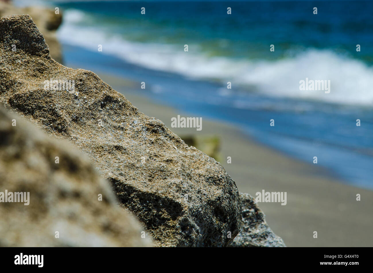 Close-Up di roccia alla spiaggia Foto Stock