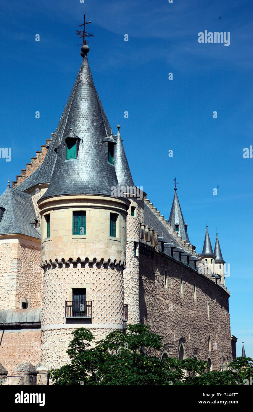 Le torrette del Castello Alcazar di Segovia, Spagna Foto Stock