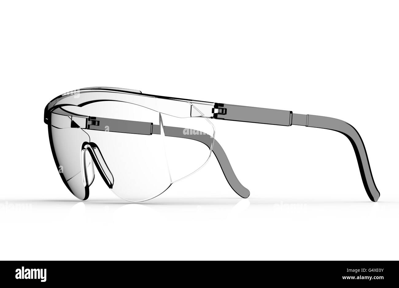 Occhiali sicurezza isolato su un retro bianco di massa. Foto Stock