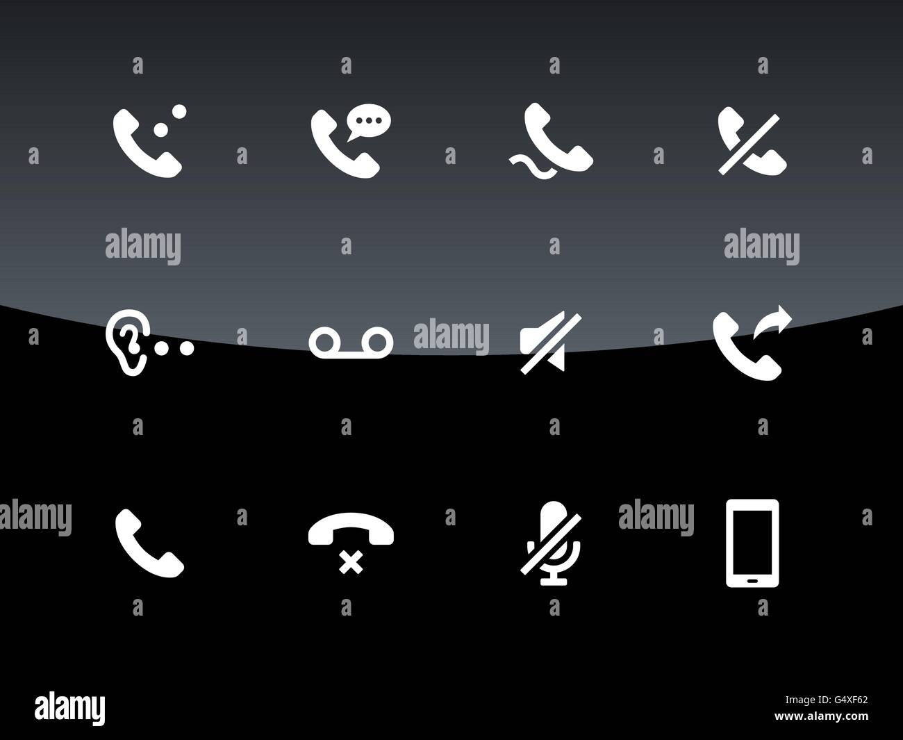 Telefoni icone correlate su sfondo nero. Illustrazione Vettoriale