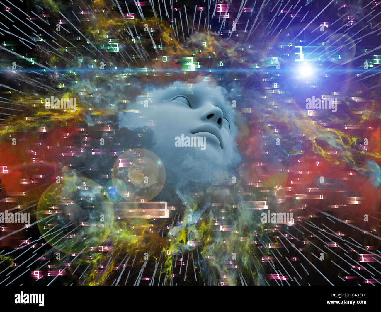 Universo verranno ricordati di me serie. Composizione di sfondo di volto umano e frattale nebulosa di fumo sul tema della mente umana, i Foto Stock