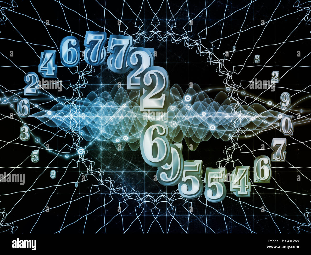 Digitale serie di turbolenza. La disposizione delle cifre e modelli tecnologici in materia di matematica, scienza e istruzione Foto Stock