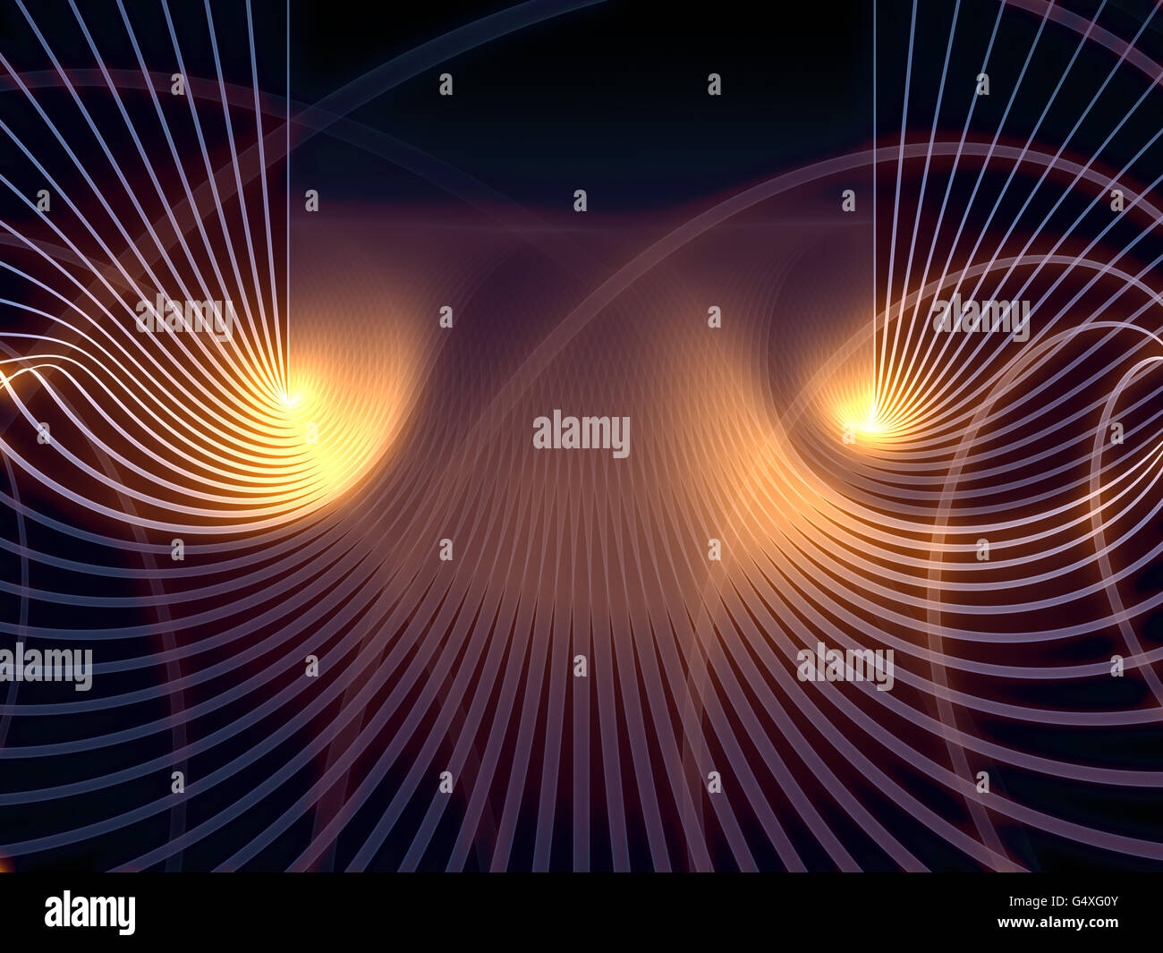 Mondi di griglia due serie. Design composto da incandescente fractal linee griglia su sfondo nero come una metafora sul tema della g Foto Stock