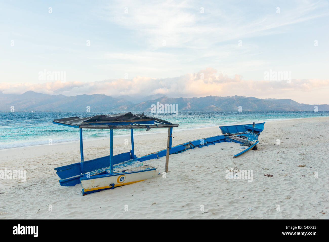 Indonesia, Nusa Tenggara Barat, Lombok Utara, sull'Isola di Pulau Gili Meno, rotte imbarcazione sull isola di Pulau Gili Meno Foto Stock