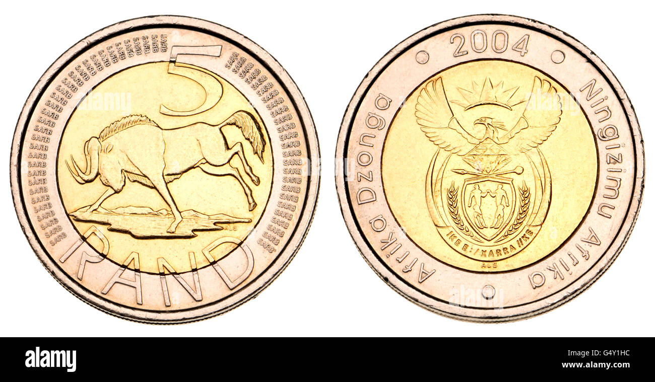 South African Rand 5 moneta: GNU Foto Stock