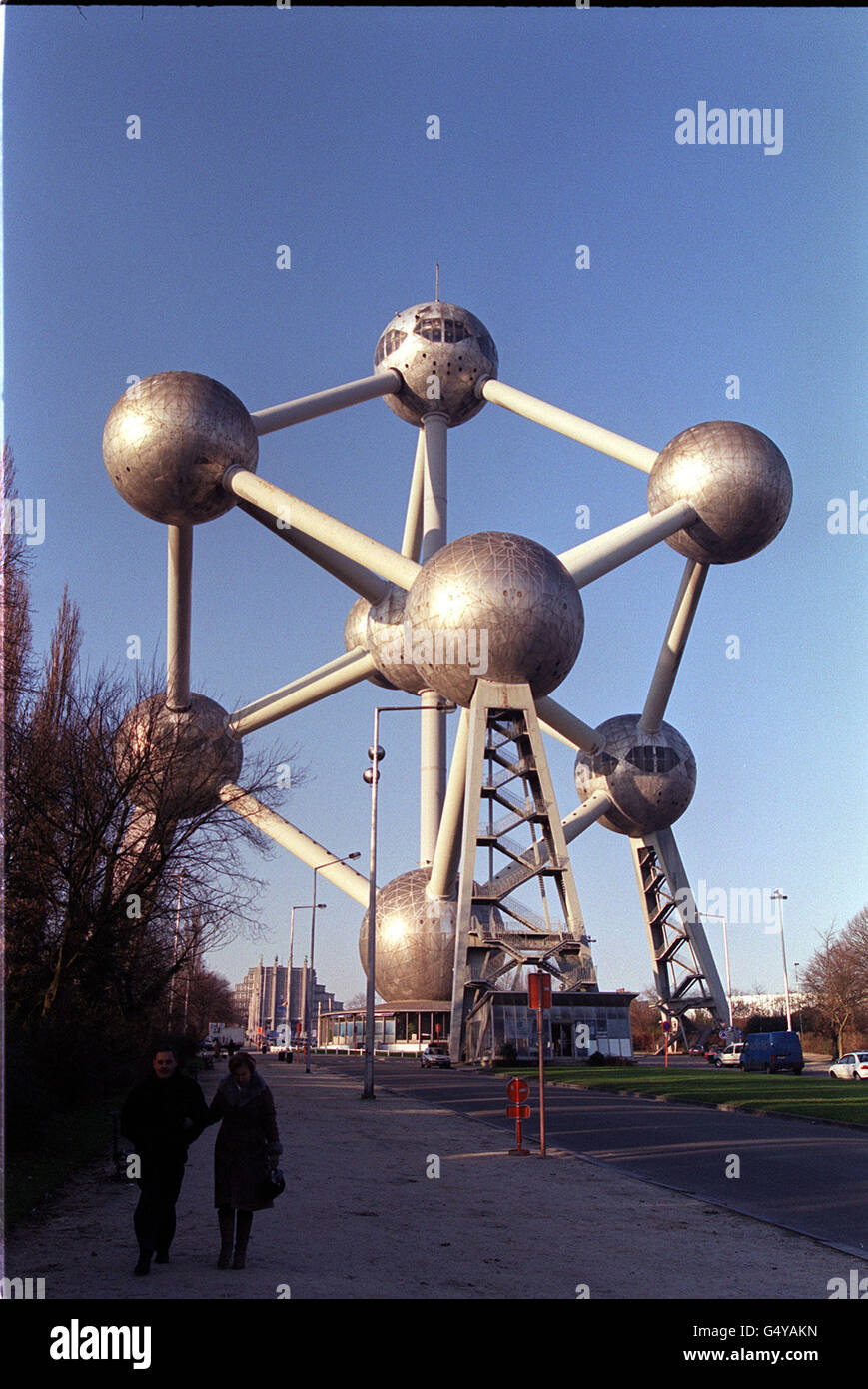 L'Atomium Bruxelles. La scultura Atomium a Bruxelles. Foto Stock