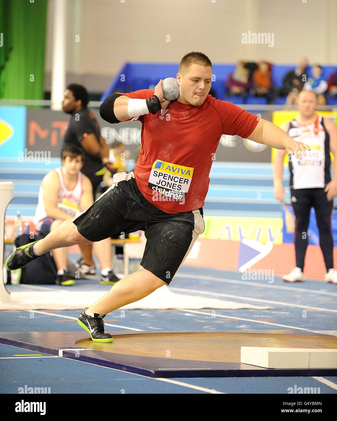 Atletica - Aviva Indoor UK Trials and Championships - Day One - English Institute of Sport. Ryan Spencer-Jones della Gran Bretagna compete nel Men's shot Put Final Foto Stock