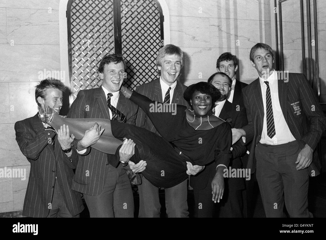 Los Angeles Giochi Olimpici 1984 - Gran Bretagna medaglia d'Oro - Savoy Hotel, Londra Foto Stock