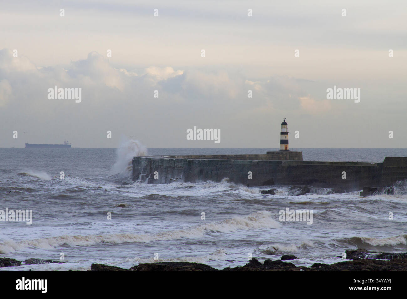 Faro a Seaham, County Durham Foto Stock